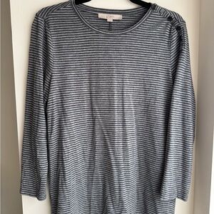 LOFT Charcoal and White Striped Top